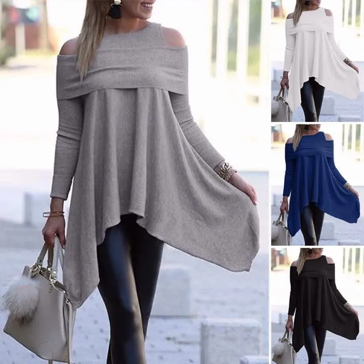 Cold Shoulder Solid Color Rib Top